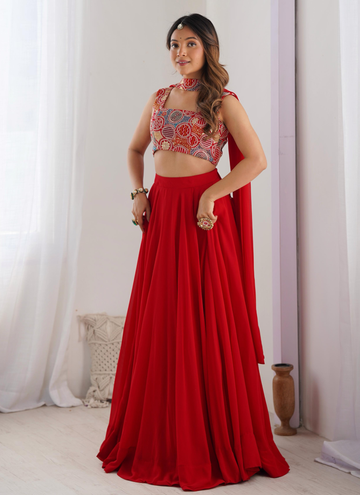 Captivating Red elegant georgette Party wear lehenga choli.